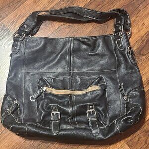 Franco Sarto Large Black Leather Shoulder Bag